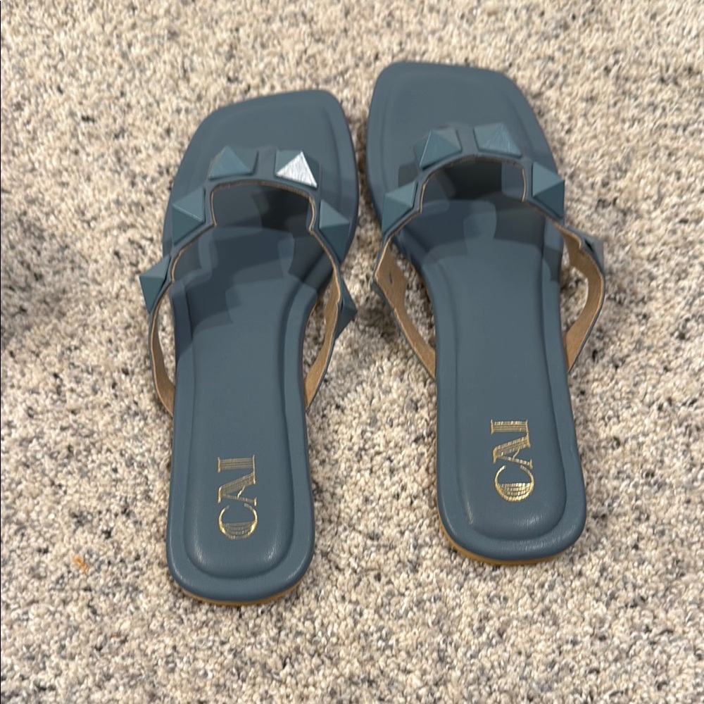 Teal Pyramid-Stud Slide Sandals - Teal - Picture 3 of 3